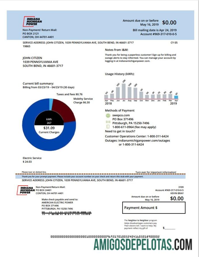 Em branco modelo de conta de serviços públicos de eletricidade dos EUA Michigan em formato Word e PDF